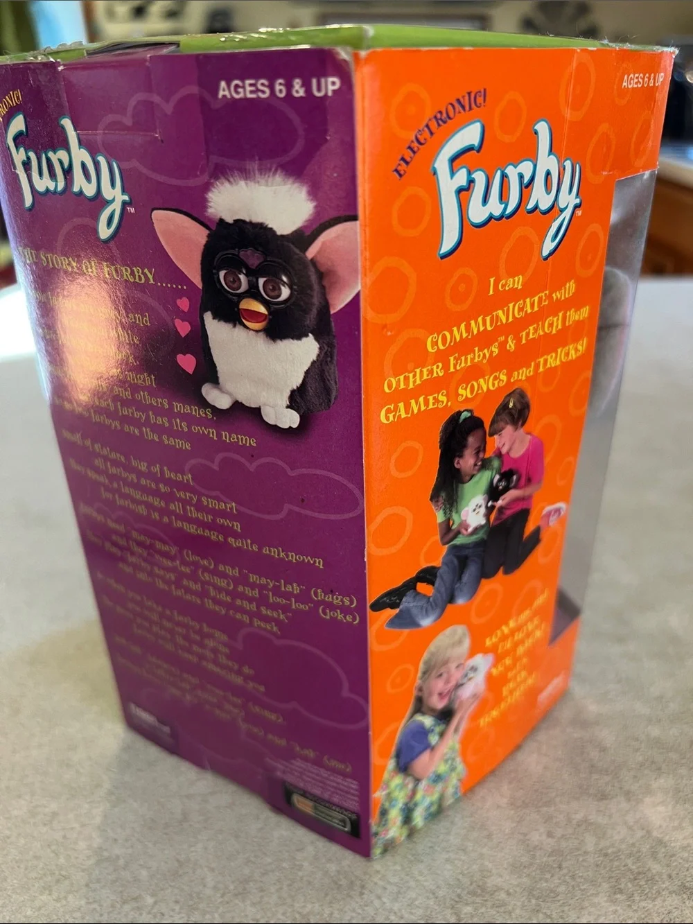 Vintage rare pink and grey spotted Tiger Electronic Furby in box